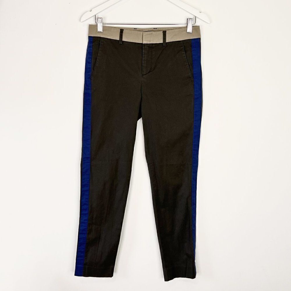 Vince Gray Tapered Cotton Dress Pants with Blue Side Stripe